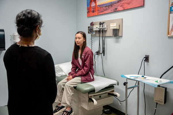 Physician and patient in examining room